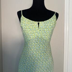 VTG Y2K Express Green Floral Keyhole Babydoll Midi Sundress, 90's Grunge 9/10